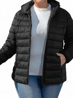 Women’s Black Hooded Puffer Jacket - Lightweight Quilted Coat